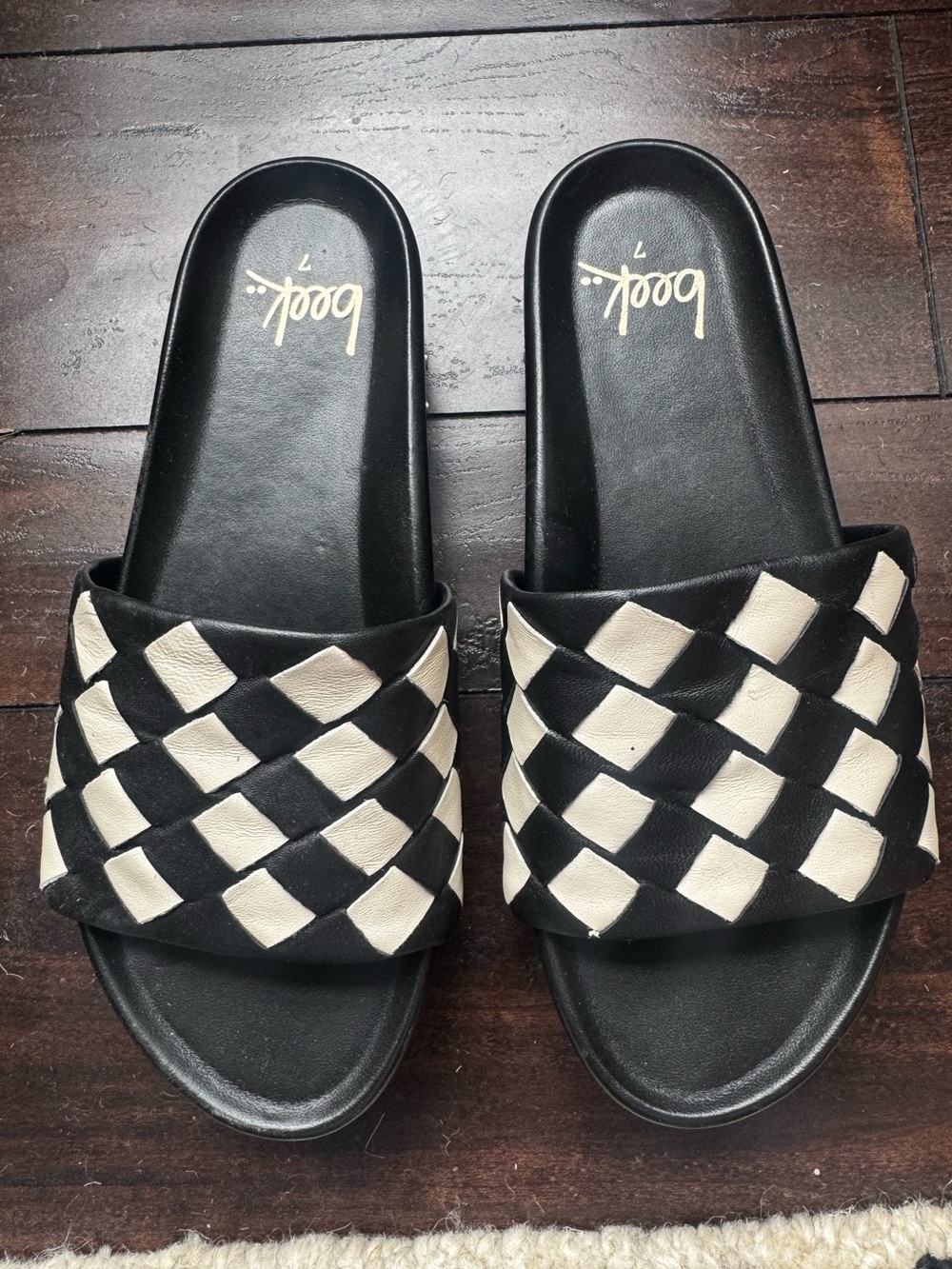 BEEK Black & Cream Woven leather Pelican Albatross platform slide Sandals 7